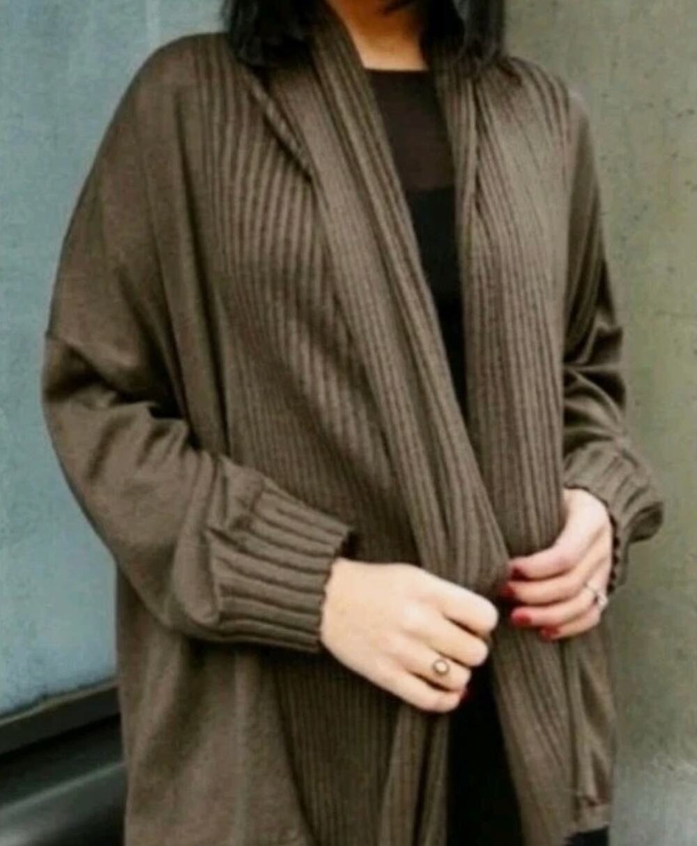 Planet by Lauren G Upside Down Ribbed Asymmetrical Cardigan Sweater - One Size